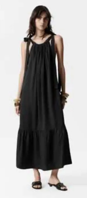 ASOS & Other Stories Gathered Black Tiered‎ Hem Maxi Dress Size 2 thumbnail 1