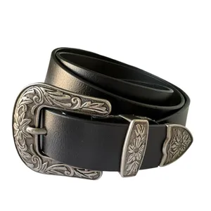 Western Belt Silver Buckle Adjustable Faux Leather Boho Chic Style thumbnail 3