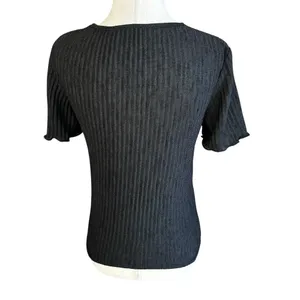 Zara Black Knit Sheer T-shirt Women Basic Top Size Medium | 67-37 thumbnail 2