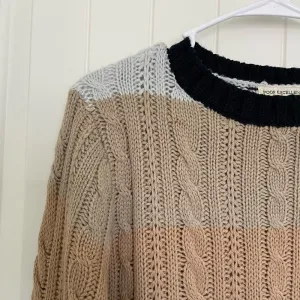 EUC | Poof Excellence women’s neutral colored striped acrylic sweater‎ — medium thumbnail 2
