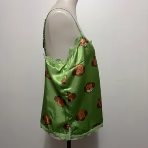 Y2K Aeropostale Monkey Print Satin Lace Trim Cami Tank Top XL Green Kawaii thumbnail 3