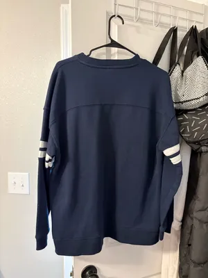 Danskin Navy Sweatshirt with White Sleeve Stripes thumbnail 4