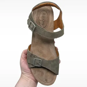 Taos “Traveler” Taupe Leather Wedge Sandals Hook & Loop Closure Women’s 8-8.5 thumbnail 10