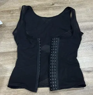 Black Women's corset type button shapewear top. Sheer Large thumbnail 1