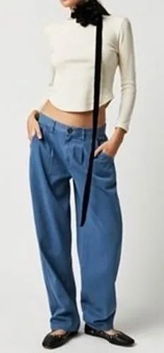 Free People Cya Later Skate Trouser coastal Blue Pleated Baggy Slouchy Pants 12 thumbnail 1
