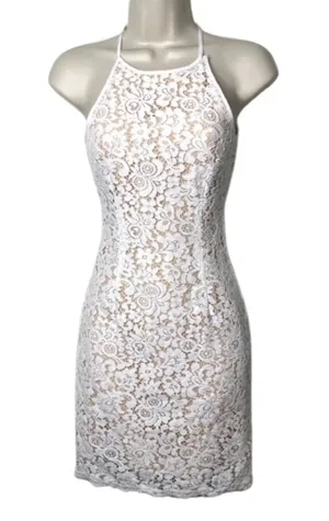 Keepsake white beige floral lace fitted mini dress XXS C7 thumbnail 1