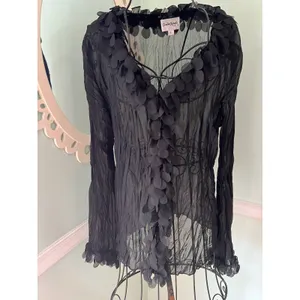 Punk Rave L Goth Rock Coquette Black L/S Shirt Tops‎ Steampunk Sheer Y2k Collar thumbnail 2
