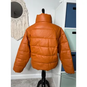 NA-KD Cognac Brown Orange Faux Leather PU Padded Jacket Bomber Puffer Coat 36/S thumbnail 2