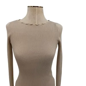 Dissh Ribbed Long Sleeve Top Beige Lettuce Edge Slim Fit Knit‎ Size Small thumbnail 3