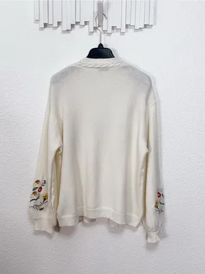 Miss Sparkling Ivory Floral Embroidered Open Front Cardigan Cable Knit Sweater thumbnail 6