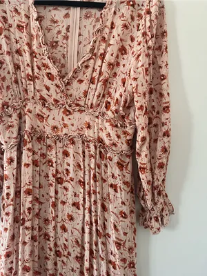 Orange Floral Long Sleeve Maxi Dress Large Cottagecore Prairie Romantic thumbnail 4