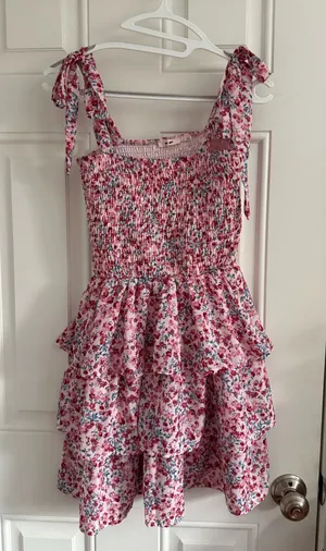 Francesca’s Mi Ami Pink Floral Dress thumbnail 1