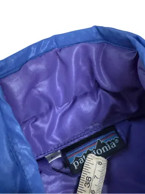 Patagonia Patched Blue Down Puffer Coat Jacket Full Zip Insulated Women L FLAWED thumbnail 10