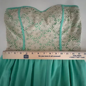 Buttons Mint Green & Ivory Lace Strapless Mini Dress Boho Sweetheart Skater Romantic M thumbnail 8