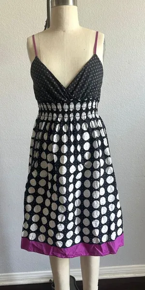 Wet Seal Polka Dot Smocked Sundress Black Purple XS thumbnail 1