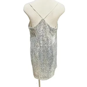 Delilaah Mini Dress Strappy V Neck Slip Sequin Dress In Silver Size 10 Nwt thumbnail 8