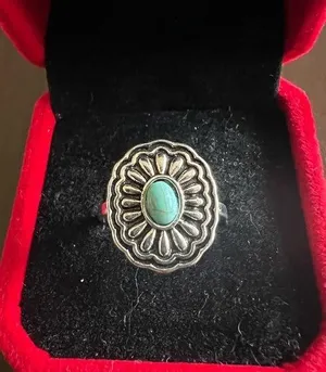 Women’s Stainless Steel Silver Simulated Faux Turquoise Ring Size 7 New thumbnail 1