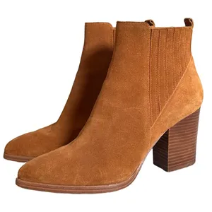 Marc Fisher Alva Cognac Brown Suede Pointed Western Toe Block Heel Booties 9.5M thumbnail 5