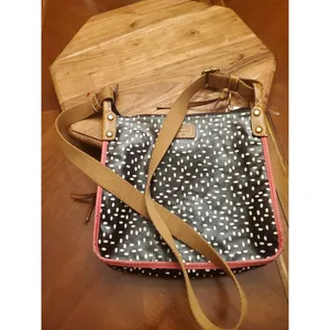 Fossil Keyper Coated Canvas Black & White Polka Dot Crossbody Purse Shoulder Bag thumbnail 2