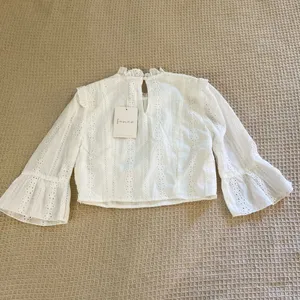 Mock ruffle neck eyelet embroidery crop top thumbnail 5