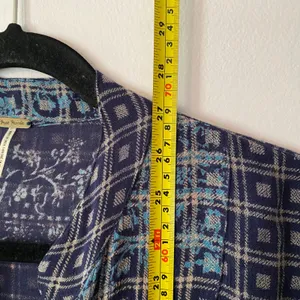 Free People Blue Plaid Button Down Shirt Tunic Western Boho Women's size XS thumbnail 9