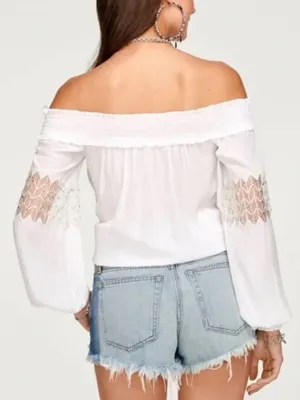 Ramy Brook Marla Blouse Size Small White Off‎ Shoulder Smocked Euro Summer Chic thumbnail 2