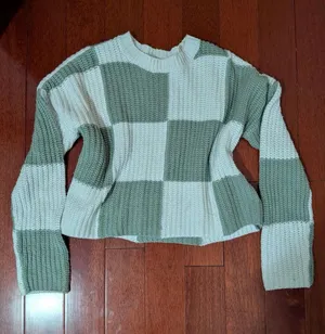 Moon & Madison Green White Colorblock Chunky Knit Sweater Size XS thumbnail 1
