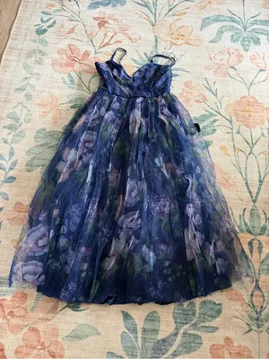 Lulu's Elaborate Elegance Navy Floral Print Tulle Pleated Midi Dress thumbnail 5