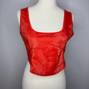 Pretty Little Thing - Red Snakeskin Matte Vinyl Underbust Seam Corset Crop Top thumbnail 2