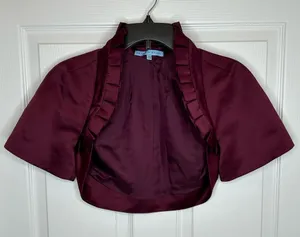 Antonio Melani Ruffled Burgundy Satin Bolero‎ Shrug Jacket Size XS thumbnail 1