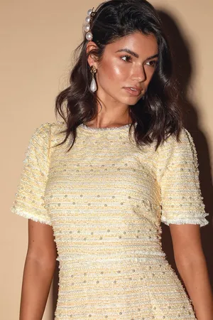 Lulus Truly Dazzled Cream Pearl Tweed Mini Dress thumbnail 1