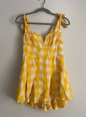 Luxxel Yellow Gingham romper thumbnail 1
