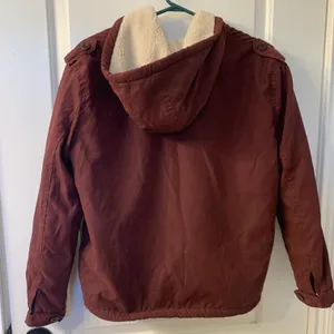 Brandy Melville Hailey Sherpa Jacket with Hoodie Burgundy Maroon Red thumbnail 4