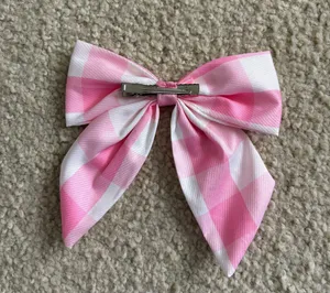 Amazon Pink and white gingham bow hair clip thumbnail 2