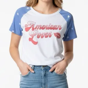 JUNK FOOD Women’s Casual Short Sleeve American Lover Graphic Tee thumbnail 1