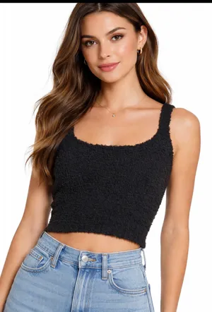 SKIMS Black Fuzzy Tank Top Vest Sleeveless Cozy Knit Size Large/X-Large thumbnail 1