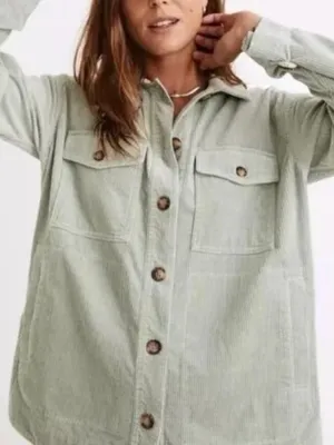 Madewell Waffle Back Branner Shirt Jacket Light Sage Green Utility‎ Shacket thumbnail 1