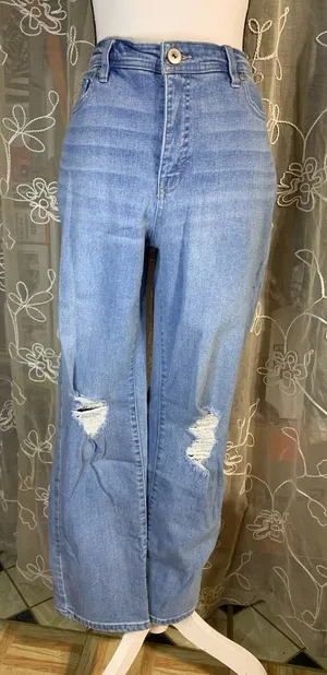 Style and Co Straight Leg Distressed Denim Blue Jeans thumbnail 1