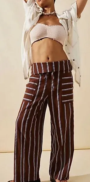 Free People come to play striped wide leg cropped pants thumbnail 1