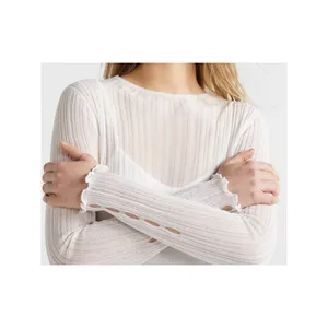 Scoop Womens Sweater Size M Bright White Sheer Pullover Long Sleeve Lightweight thumbnail 4