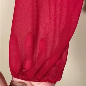 Windsor Women’s Red Faux Wrap Boning V-Neck Long Sleeve Blouse thumbnail 3
