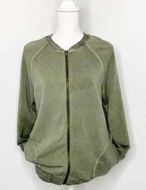 H by Bordeaux Soft Lightweight Bomber Jacket Zip Up Olive Green Size L thumbnail 1