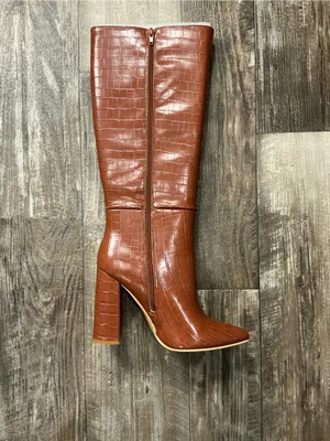 Nasty Gal Croc-Embossed Knee Boots - Chestnut Brown Size 6 thumbnail 5