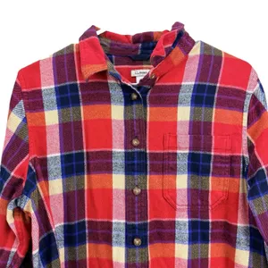 LL Bean Womens Red Blue Plaid Organic Cotton Flannel Button Shirt Size Medium thumbnail 4