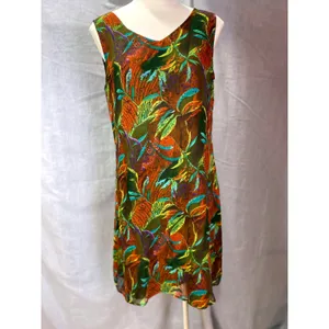 Vintage‎ Y2K Robbie Bee 100% Silk Slip Dress Abstract Olive Multi Lined Artsy M thumbnail 7
