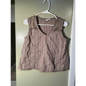 Joie Womens Size Small Eyelet Lace Sleeveless Top Light Brown V-Neck Boxy Cotton thumbnail 3