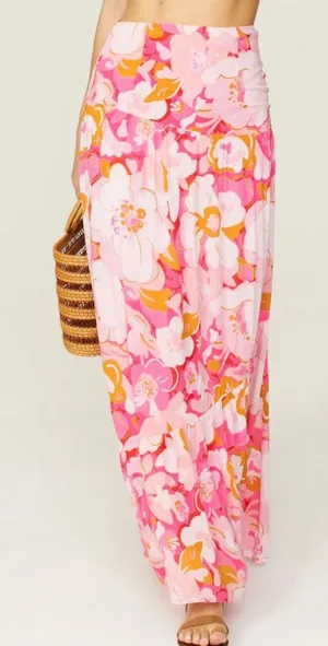 MinkPink Pink Tiered Ruffle Maxi Skirt XS Cottagecore Boho Vacation Full $129 thumbnail 1