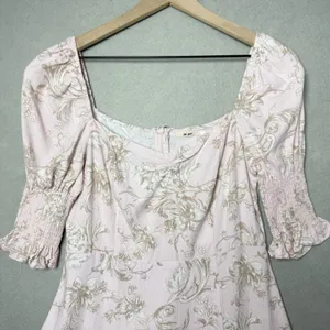 Mi Ami Francesca’s Pink Floral Sheath Dress Puff Sleeve Coquette Cottagecore L thumbnail 3
