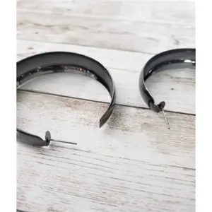 Large Dark Gray Metallic Hoops for Pierced Ears thumbnail 4