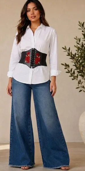Black Floral‎ Embroidered Waist Elastic Corset Belt One Size thumbnail 1